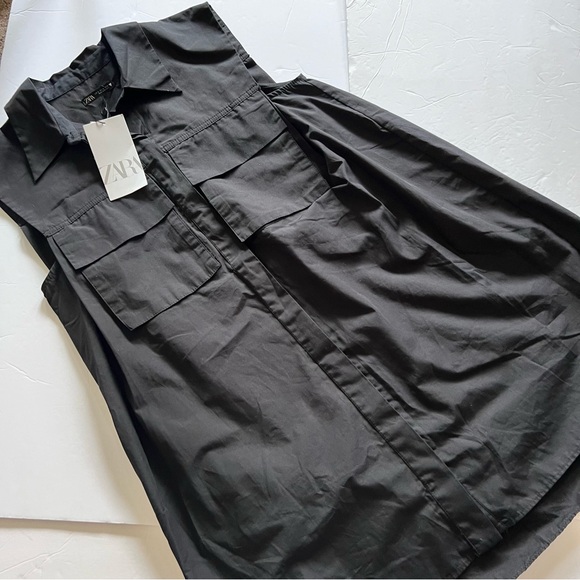 Zara Sleeveless Black Shirt Dress Button Down Size Small NWT - Picture 15 of 16